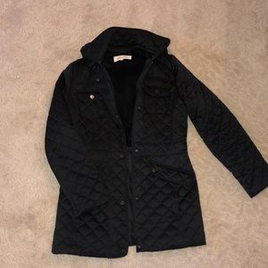 Quilted jacket with fleece hood